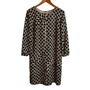 Tahari Arthur S Levine Polka Dot Sheath Dress Beige Black Long Sleeve 12